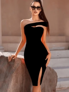 Tight Dress For Fashionable Asymmetrical Parties - Black - View 2