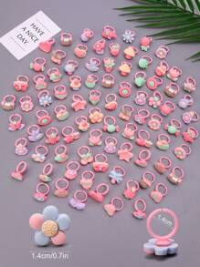 10/25/36/50/100pcs Kids Cartoon Rings, Matte Finish Rings, Assorted For Girls Pretend Play & Dress Up, Colorful Rings For Daughters & Granddaughters, Birthday/Party Favors, Children's Holidays Gifts