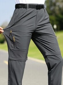 男式徒步裤速干可变换轻便拉链钓鱼旅行登山裤工装裤 - 灰色 - 查看 5