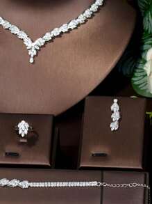 1 Set de joyería romántica con cubo de circonia y decoración de hojas, perfecto para el aniversario de la mujer