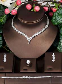1 Set de joyería romántica con cubo de circonia y decoración de hojas, perfecto para el aniversario de la mujer