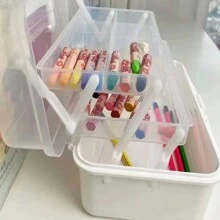 1 pezzo Scatola portaoggetti pieghevole a 3 strati, cassetta per attrezzi in metallo, custodia per manicure, scatola per immagazzinare materiale plastico/medicinali per studenti d'arte, per il ritorno a scuola