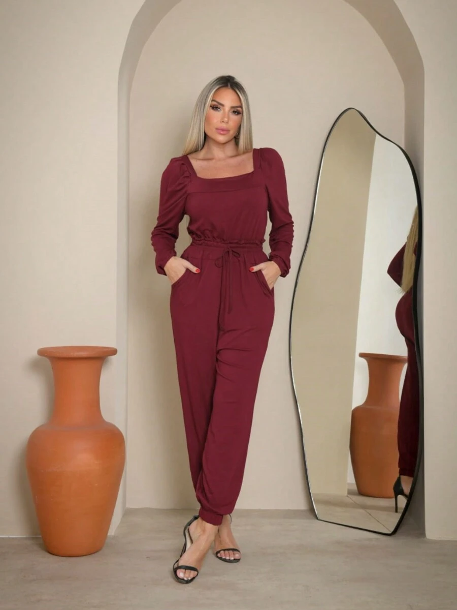 Women Jumpsuits - 酒紅色 - 查看 1