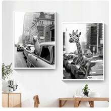 1PC Black And White Travel Landcape Posters Alpaca Giraffe Canvas Painting Street Photography Pictures Home Decor , No Frame