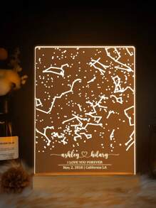1个定制星空图案3D LED夜灯，亚克力材质，可定制文字，情侣相框，浪漫礼物，卧室灯，生日礼物，周年纪念礼物，独特结婚礼物，送给妻子/她/女朋友/朋友的礼物，送给他/男朋友/丈夫的礼物 - 黃色 - 查看 5