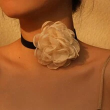 1入優雅的3D花裝飾女士頸圈，浪漫且可調節，適用於情人節、派對、表演和約會，是姐妹、朋友和節日的完美禮物 - 立體大花朵頸帶 - 查看 1