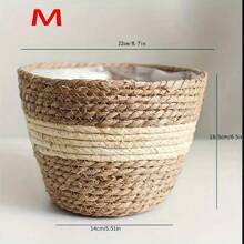 1 件，天然植物篮 - 手工编织藤条花盆配稻草花篮 - 彩色 - 查看 3