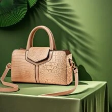 1pc New Fashion Crocodile Skin Pattern Handheld Crossbody Bag, Large Capacity Storage, Stylish And Simple, PU Material, Travel Daily Essential Storage Bag, Cosmetic Travel Bag - Multicolor - View 9