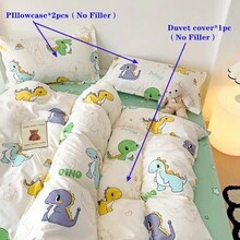 3 件套，卡通恐龙印花鼹鼠皮床上用品套装，采用超柔软芦荟韩式田园风格，包括 1 个被套和 2 个枕套，多种尺寸可选，无填充物 - 米色 - 查看 4