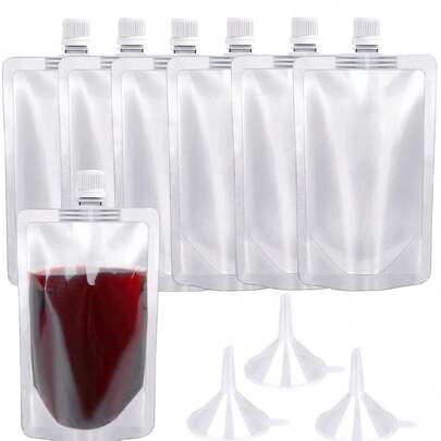 10pcs-Plastic Bottle Concealed Reusable Drinks Bag, Leak Proof Plastic, Great For Travel And Outdoor Sports, Water Reservoir Pouch With 1 Funnel, 8 Oz Reusable Drinks Bag In Concealed Design,Trick Or Treat, Halloween Decorations, Liquid Bags, Blood Bags
