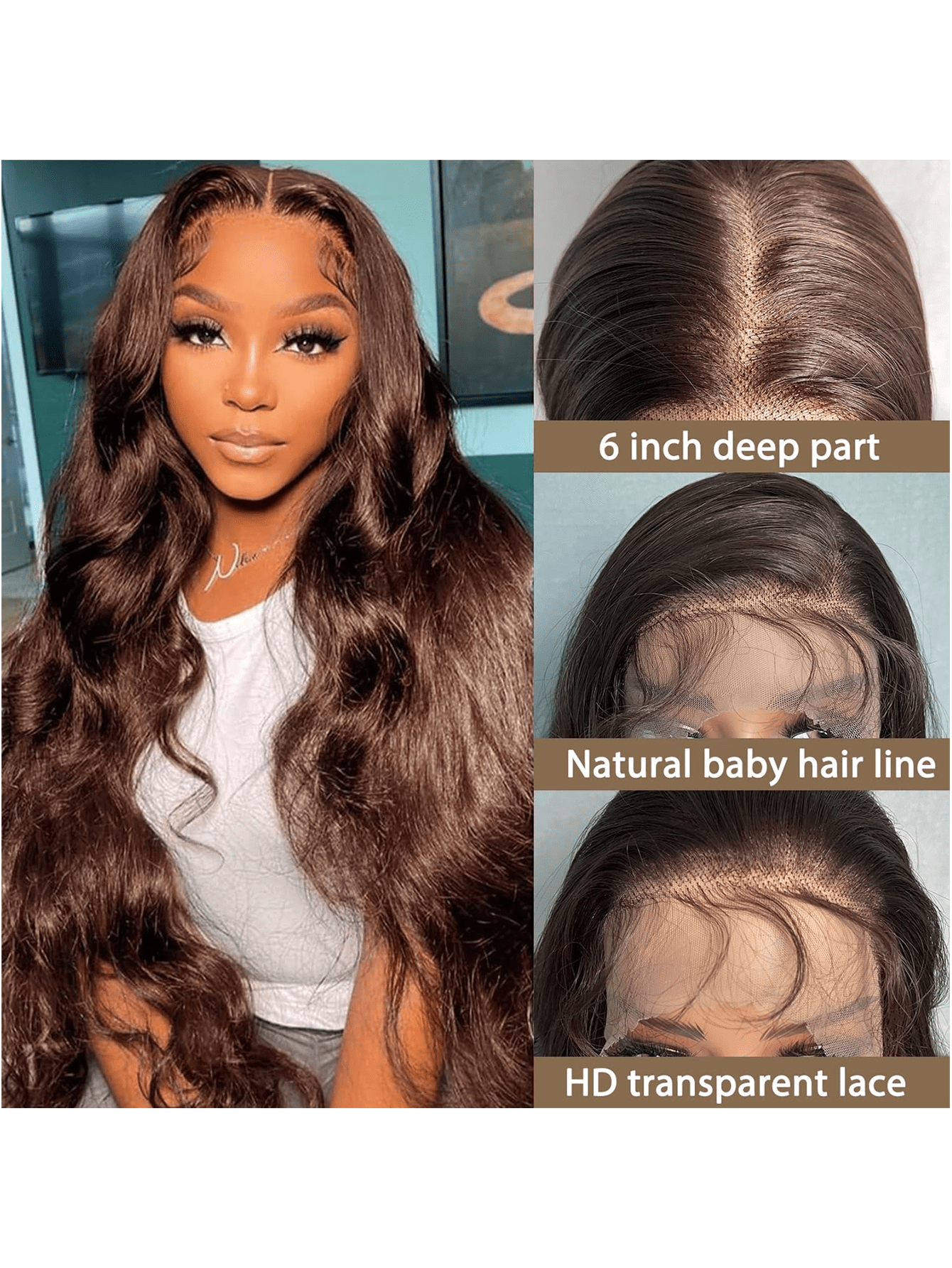 Brown/Chestnut Lace Front 13*6 Wavy Center Parting High Temperature