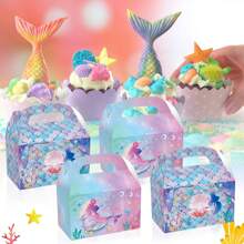 Mermaid Seashell Underwater World Party Gift Kraft Paper Bag Hand-Held Gift Box 4pcs - Purple - View 1