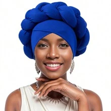 Women's Turbans Solid Color African Exaggerated Style Handmade Twisted Milk Silk &  Braid Cap, Casual Comfortable Daily Headscarf Hat