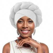 Women's Turbans Solid Color African Exaggerated Style Handmade Twisted Milk Silk &  Braid Cap, Casual Comfortable Daily Headscarf Hat