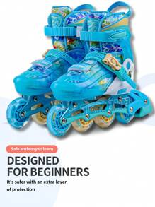 FREE STAR 1 Set Sports Style High-End Silhouette Adjustable Inline Skates, High Elasticity PU Colorful Shiny Inline Skates For Beginners Training, Complete Set With Helmet, Knee Pads, Elbow Pads, Palm Guards, And Comfortable Roller Skates For Men And Women, All Season Outdoor Inline Skates Set - Blue - View 5