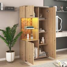 KOMHTOM Witryna stojąca (z oświetleniem LED, 3 drzwiami i szklaną półką) Witryna z regulowanymi półkami, 78x40x150cm