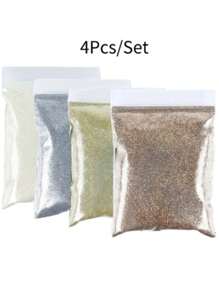 4bag/Set Sparkling Gold Silver Glitter Powder Nail Decoration Chrome Pigment 0.2mm Loose Sequins Nails Art Accessories