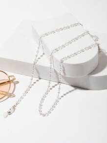 1 pièce Chaîne de lunettes décorative en perles acryliques transparentes, sangle de lunettes, support de lunettes de soleil, sangles pour lunettes pour femmes, peut être utilisé comme corde de suspension de masque. Accessoires de lunettes pour femmes - Blanc - Voir 3