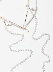 1 pièce Chaîne de lunettes décorative en perles acryliques transparentes, sangle de lunettes, support de lunettes de soleil, sangles pour lunettes pour femmes, peut être utilisé comme corde de suspension de masque. Accessoires de lunettes pour femmes - Blanc - Voir 2