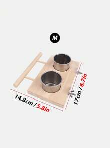 1pc Wooden Matte Perch Stand With Stainless Steel Bowl & Water Cup Combo, Parrot Feeder Suitable For Year-Round Use For Birds - Apricot - View 10