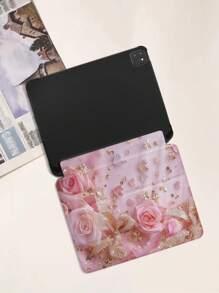 新款粉色花卉畫面iPad保護套，帶鉛筆插槽，三摺立架設計，適用於Apple iPad 8/9/10th Gen 和iPad Mini 6 10.2英寸2021版，以亞克力材料製造，防彎曲 - 彩色 - 查看 4