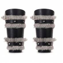 万圣节 1 件蓬松皮革护腕中世纪护臂维京护手腕带男女皆宜 LARP 配件 - A - 查看 3