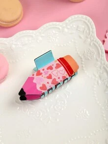 1入組可愛心形卡通鉛筆車造型髮夾，適用於日常大學風格，適用於浴室握持少量頭髮 - 彩色 - 查看 5