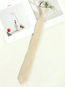 1pc Men's Casual Solid Color Easy Zip-Up Necktie With Fine Diagonal Stripes (1200 Needle Count), Suitable For Daily Suit Matching, Available In Black/Green/Blue/Apricot/Grey