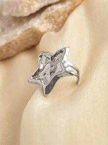 1pc Fashionable French Star Ring, Stainless Steel Plated With 18K Gold, Yellow Starfish Open-Ended Ring, Adjustable Size, Versatile Ring For Women, Suitable For Mother Day, Halloween, Gift
