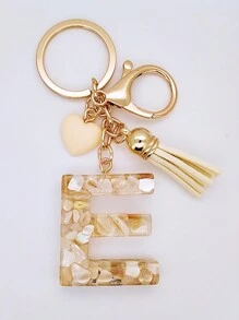 1pc Women's Beige Resin Keychain With Droplet Letter, Heart & Tassel Design, Creative Keyring Bag Charm, Gift For Friends Valentine's Day Valentines Car Accessories Backpack For School Cute Goth Y2k