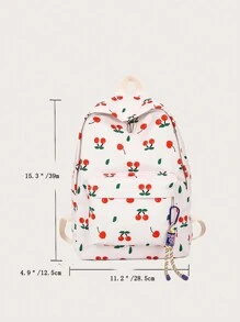 Mochila com estampa de cereja (com pingente), impermeável, leve e portátil com funcionalidade, mochila funcional com  de bolsa para universitários, meninas adolescentes, calouros, segundo-anistas, terceiro-anistas, quartanistas e quinta-anistas na faculdade, universidade e ensino médio, perfeito para atividades ao ar livre, viagens e volta às aulas. - Multicolorido - Visão 3