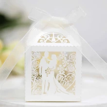 25pcs Cute Wedding Candy Boxes ,Laser Cut Bride And Groom Gift Packaging Box Bag With Ribbon ,Exquisite Wedding Items For Wedding Marriage Anniversary Party Decorations Supplies, Packaging Box, Wedding Decorations, Gift Box, Wedding Stuff,