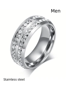 男女情侶時尚戒指套裝，1入不銹鋼男戒和2入銀色心形女戒，適用於婚禮、訂婚和禮品