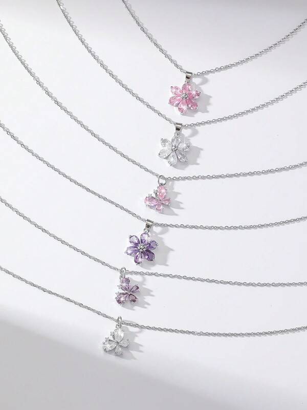 1 pieza Collar con colgante de flor de lilas y mariposa de circonita, collar versátil para clavícula de mujer como regalo para Día de San Valentín, Mamá, Madre, Día de la Madre