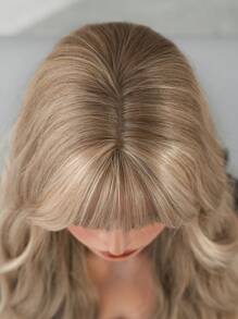 NICKY WALL Gradient Blonde Wavy Wigs For Women Light Gold Long Loose Wave Wigs With Bangs Synthetic Natural Curly Heat Resistant Fiber Hair Wigs For Girls Party Daily Christmas Use 28 Inch