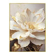 1 pieza/Sin marco, Pintura decorativa de flores blancas florecientes con hojas doradas, cuadro de arte de pared de lona, impresiones de lujo para decoración moderna del hogar en la sala de estar