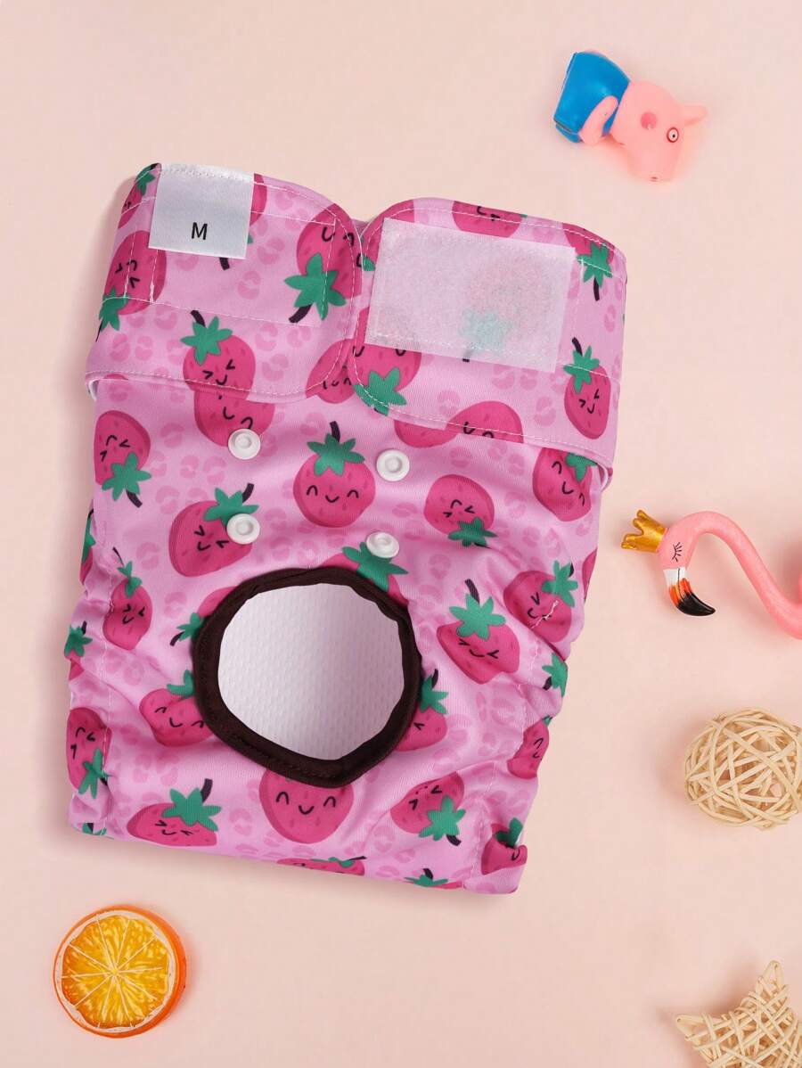 1pc Cute Strawberry Print Pet Female Dog Physiological Pants Leak-Proof Safety Pants Dog Menstrual Pants Cute Menstrual Diapers Pet Sanitary Pants