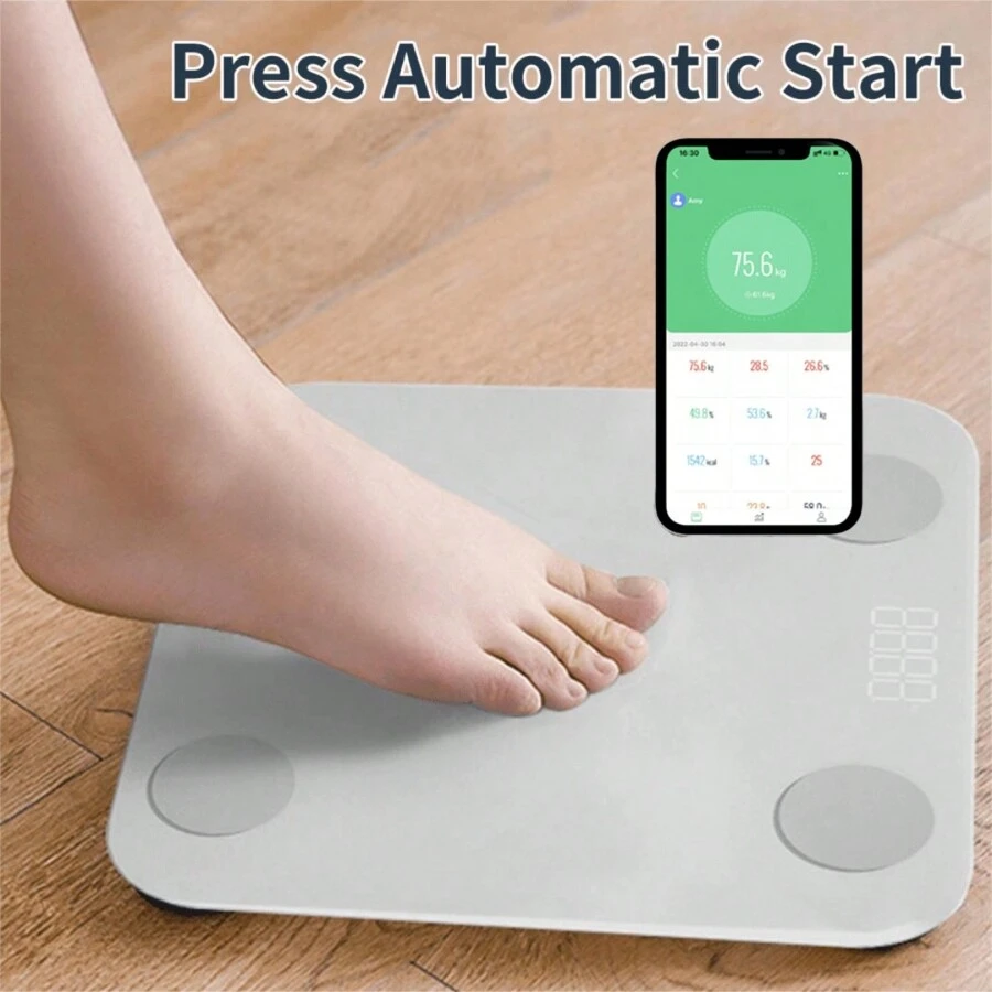1pc Intelligent Digital Weight And Fat Scale, Bathroom Smart Weighing Machine, Body Fat Scale, Body Composition Analyzer With Smartphone Application - White - View 1