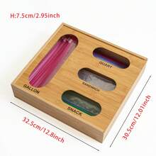 1pc Bamboo Ziplock Plastic Bag Storage Organizer,  Kitchen Organiser, Storage Box, Closet Organisers, Kitchen Drawer Organizers And Storage Use For Kitchen
