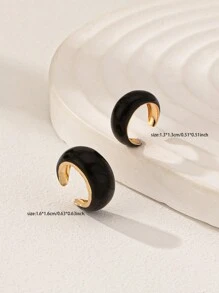 2pcs/Set Simple Metal Clip Earrings For Women - Black - View 3