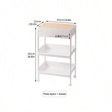 1 件 3 层 4 层搁板抽屉式手推车万向轮，落地搁板，移动储物架，厨房客厅浴室卧室床，可存放调味瓶、零食和饮料、护肤化妆品、纸巾、储物、厨房收纳、厨房用品、房间装饰、家居装饰。 - 白色 - 查看 7