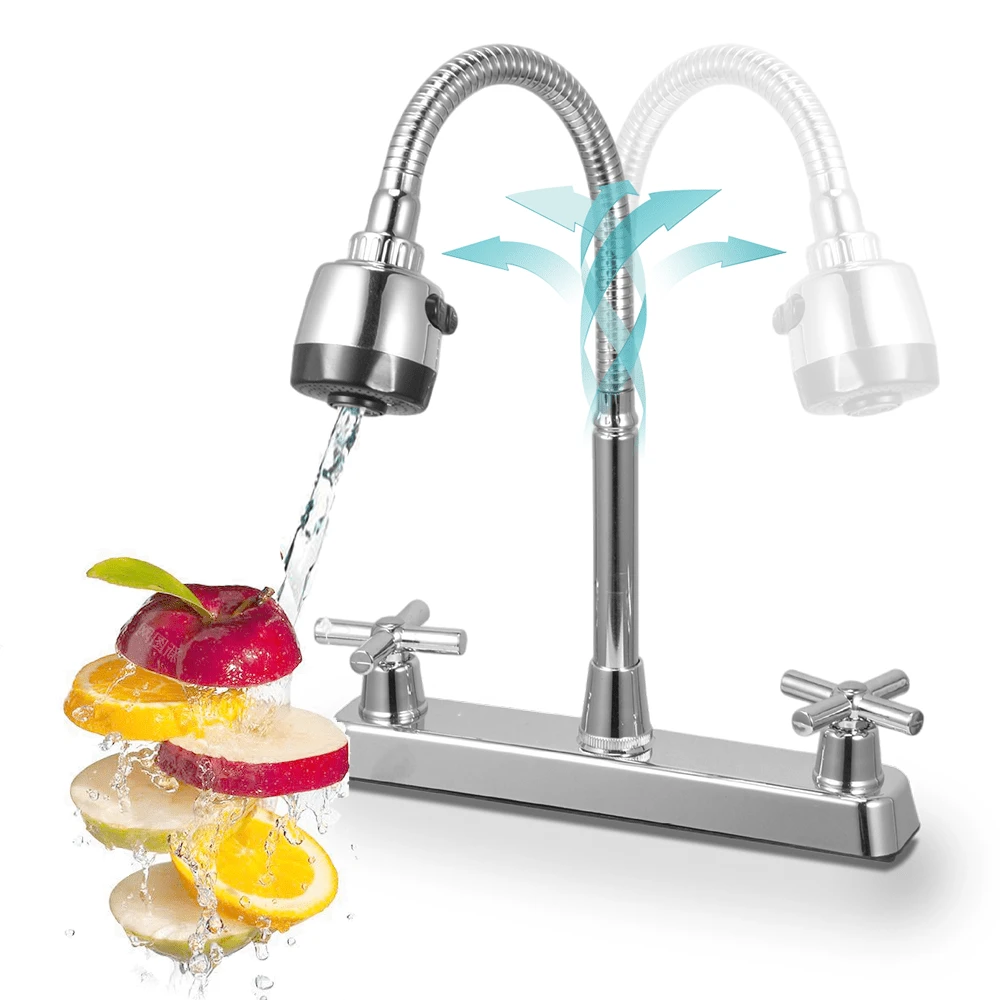 2 Asas Regalos para Navidad  Mezcladora Para Fregadero De Agua Llave De Agua Para Fregadero De Cocina Grifo De Cocina Flexible Con Dos Asas Y Pulverizador Grifos De Fregadero Giratorio De Cocina Acero Inoxidable  Llave para Fregadero de Cocina de Cuello Flexible, Grifos para Cocina con 2 Asas para RV  Grifo de Cocina Moderno de Acero Inoxidable  Regalos de Navidad para la Cocina,Navidad, Año Nuevo, Regalos de Navidad para Hombre Mujer (2 Asas) - Plateado - Ver 1