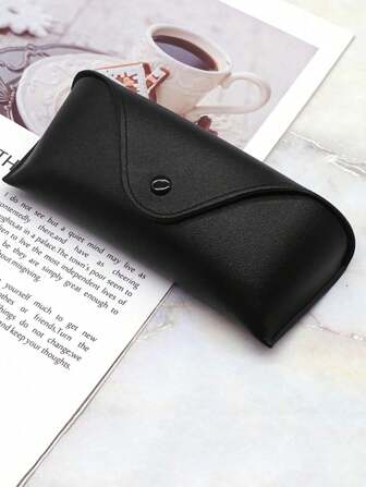1pc Solid Color PU Leather Glasses Bag Minimalist And Casual Waterproof Durable Sunglasses Box Case Black Cover Portable Glasses Box With Metal Buckle Folding Sunglasses Case And Outdoor Glasses Storage Bag For Men And Women Travel Accessories