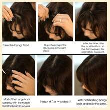 夾式助理前瀏海合成髮延伸件，自然蓬鬆的假劉海髮夾，適用於女性市面，附太陽穴部分的髮片，日常佩戴的仿劉海