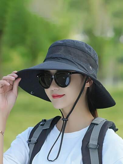 网眼透气户外渔夫帽宽边防紫外线盆帽纯色遮阳渔夫帽男女款男士太阳帽夏季帽子，适合徒步、钓鱼等夏季户外活动