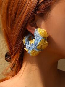 1 đôi bông tai thời trang bằng vải hoa vòng hoa khối màu, thích hợp cho các bữa tiệc của phụ nữ, đeo hàng ngày, ngày lễ - bông tai vòng hoa vải - Xem 8