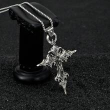 1pc Fashionable Gothic Nail Cross Skull Pendant Necklace, Halloween Necklace - Antique Silver - View 11