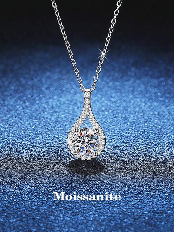 1pc Elegant And Luxurious 925 Silver 1 Carat Moissanite Diamond Necklace, Suitable For Women's Daily Wear, Work, Party, And Jewelry Gift