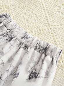 Conjunto de 2 piezas para chica joven con estilo chino, con top de tanque sin mangas con volantes y salpicaduras de tinta + pantalones de pierna ancha para verano