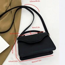 Fashionable & Simple Solid Color Shoulder & Crossbody Bag With Metal Handle, Women's Small Square Bag - Black - View 7